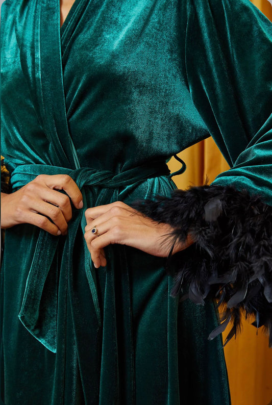 Feather velvet dressing gowns