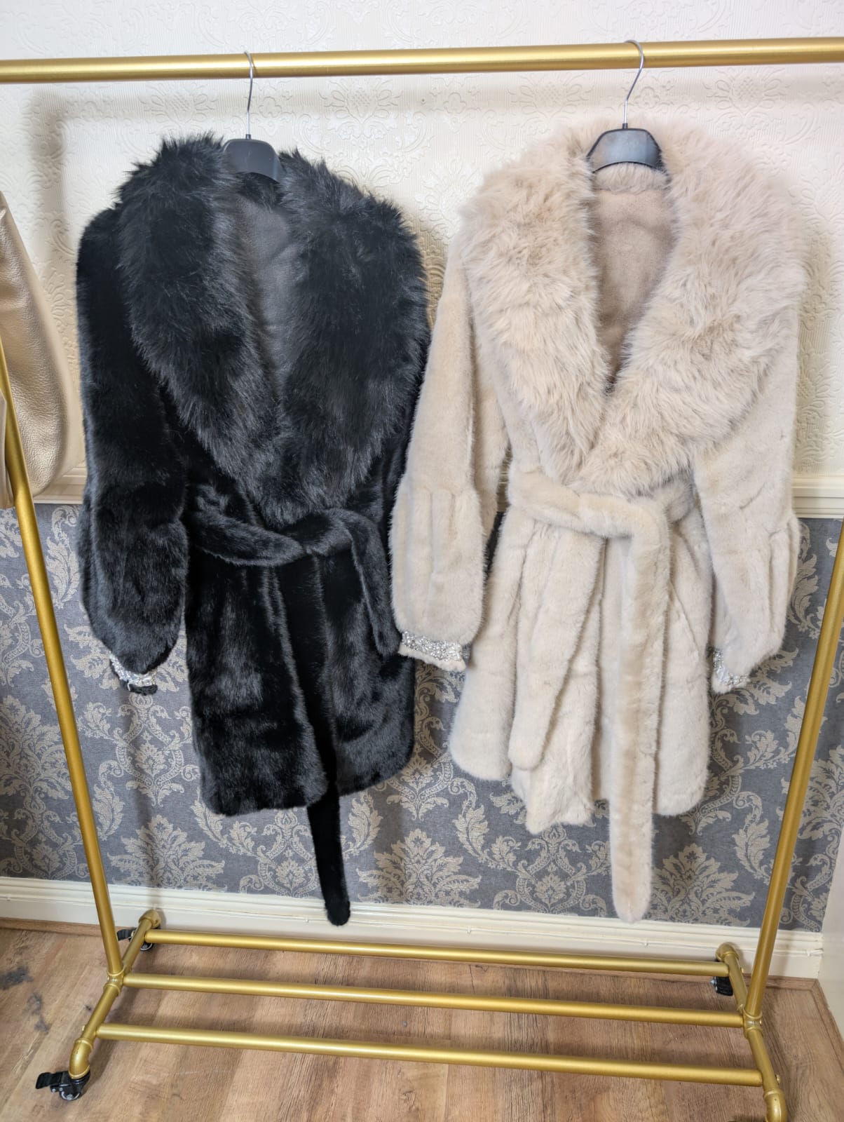 Luxury pearl cuff fur coat