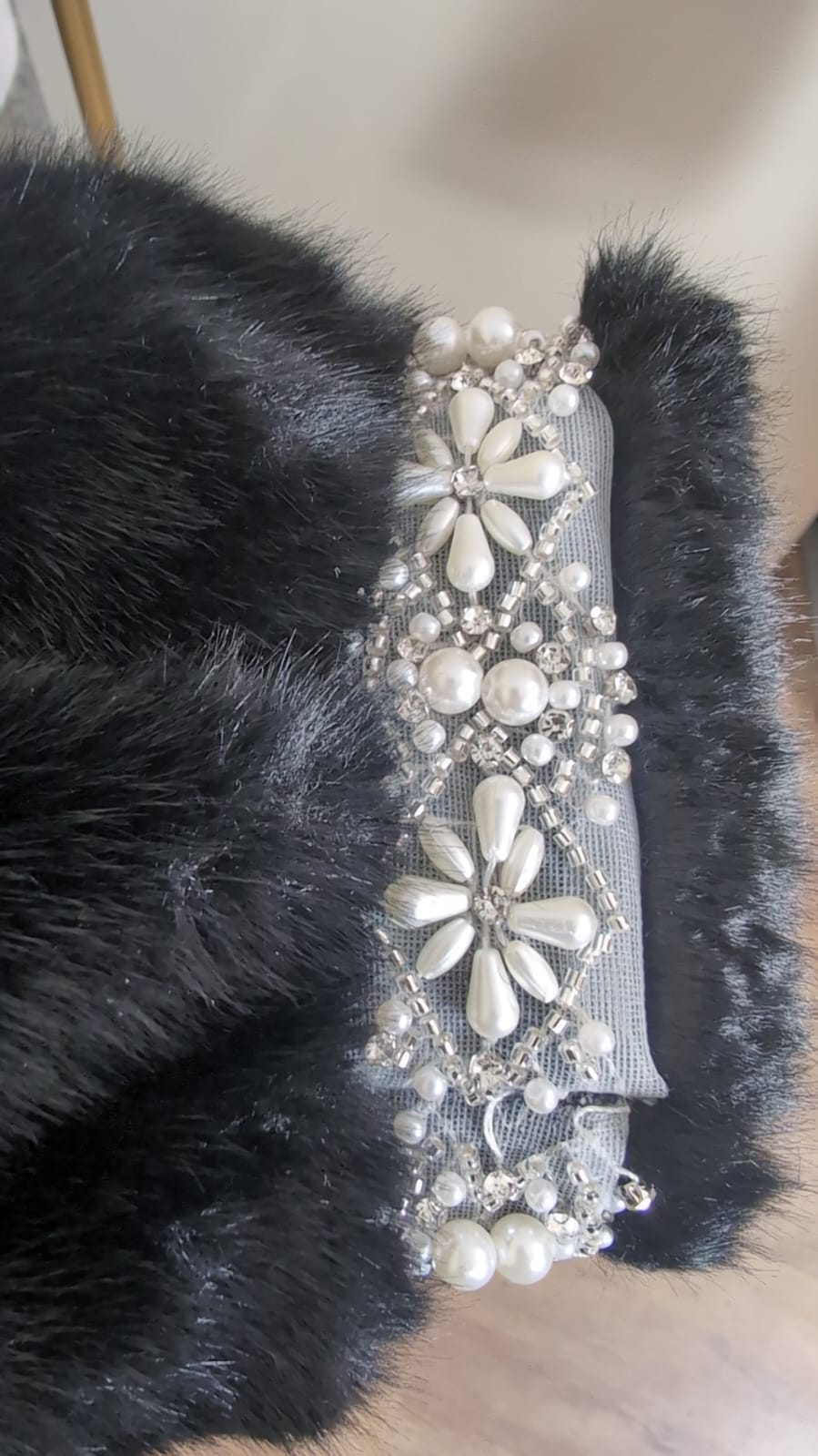 Luxury pearl cuff fur coat