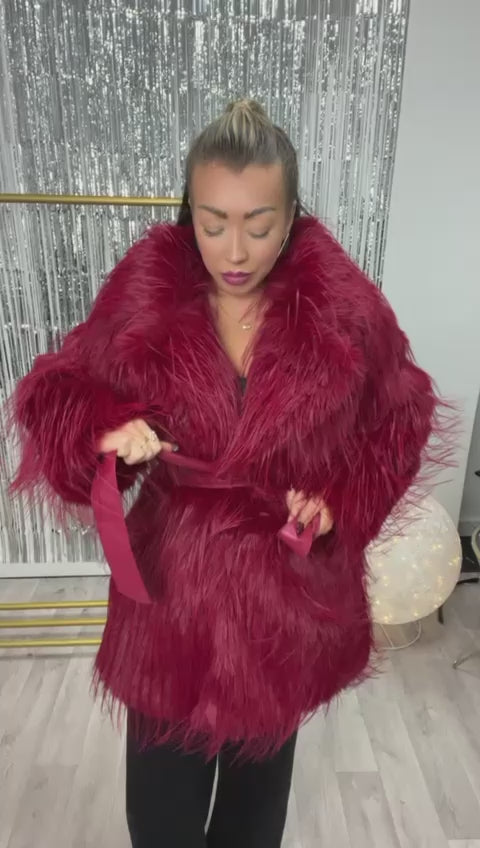 Faux Fur Coat with PU Belt